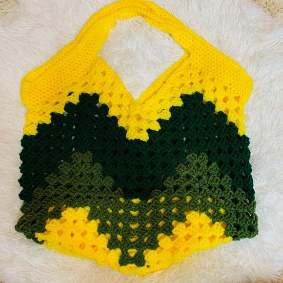 Tina Likes What Handbags - Handmade Crochet Yarn Bucket Bag Yellow Green